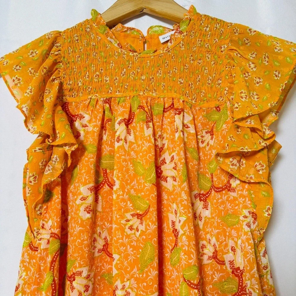 Maison d'Amelie Blouse‎ Women's XSmall Orange Floral Blouse - Picture 4 of 5
